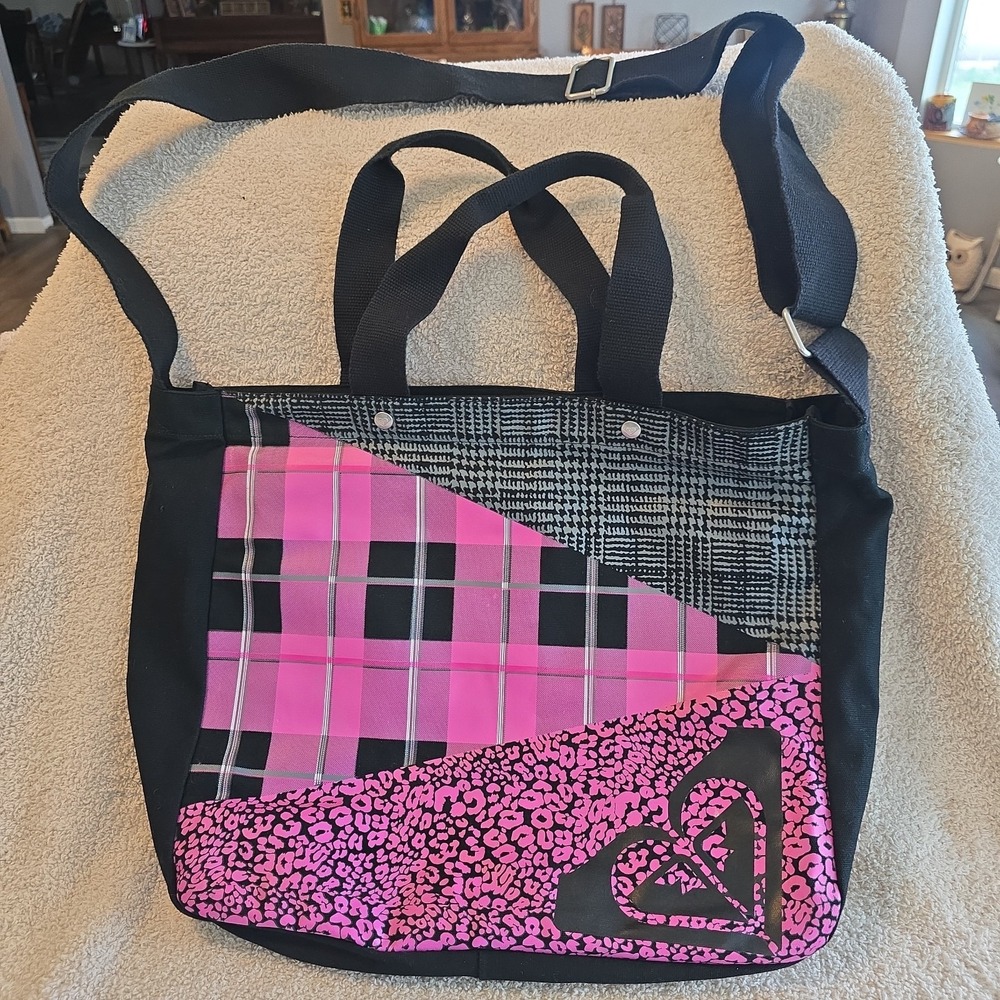 Roxy Y2K Messenger Bag Pink Plaid Laptop Crossbody Shoulder Straps